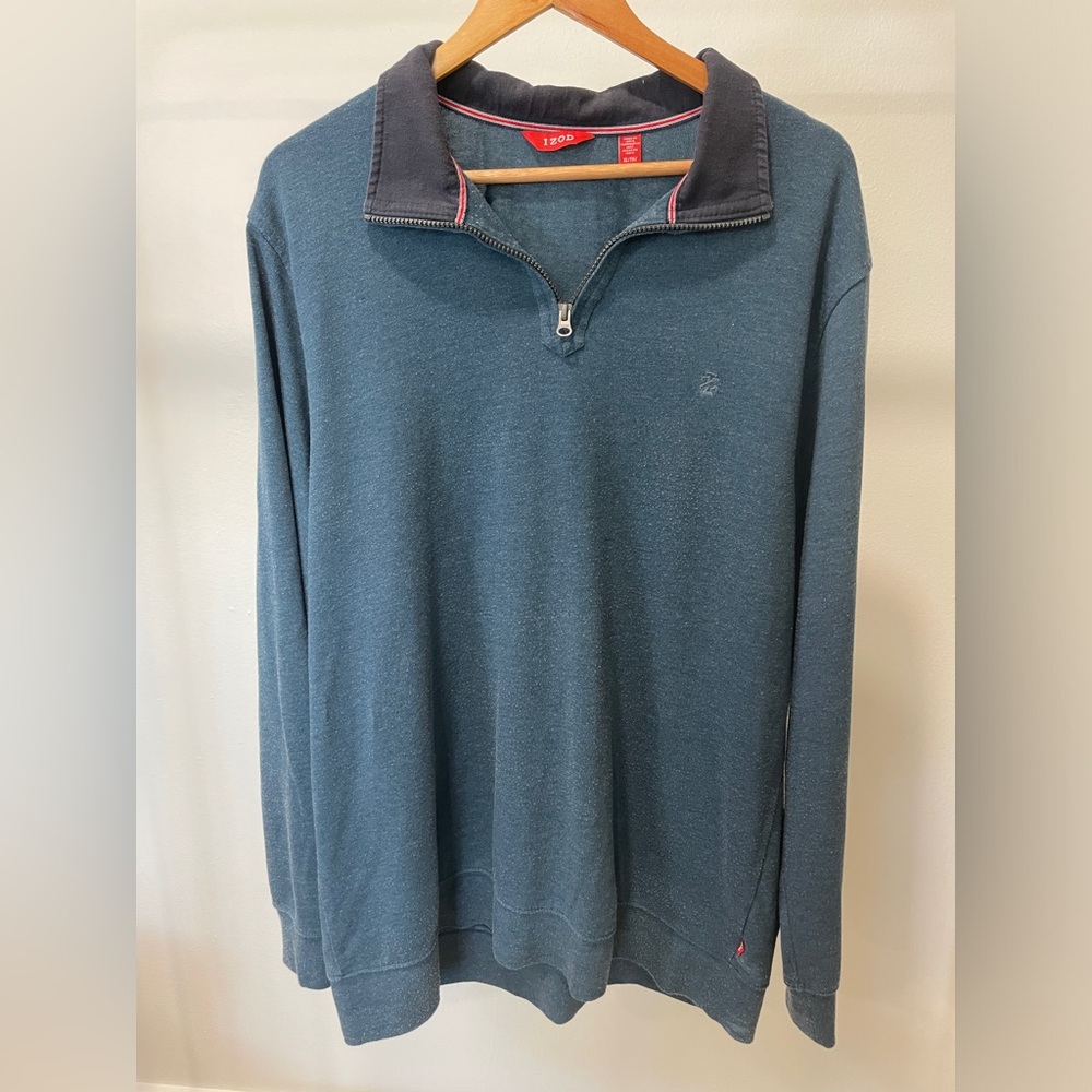 Izod Mens Long Sleeve Pullover XL Sweater 1/4 Zip blue Sweatshirt Blue Preppy‎
